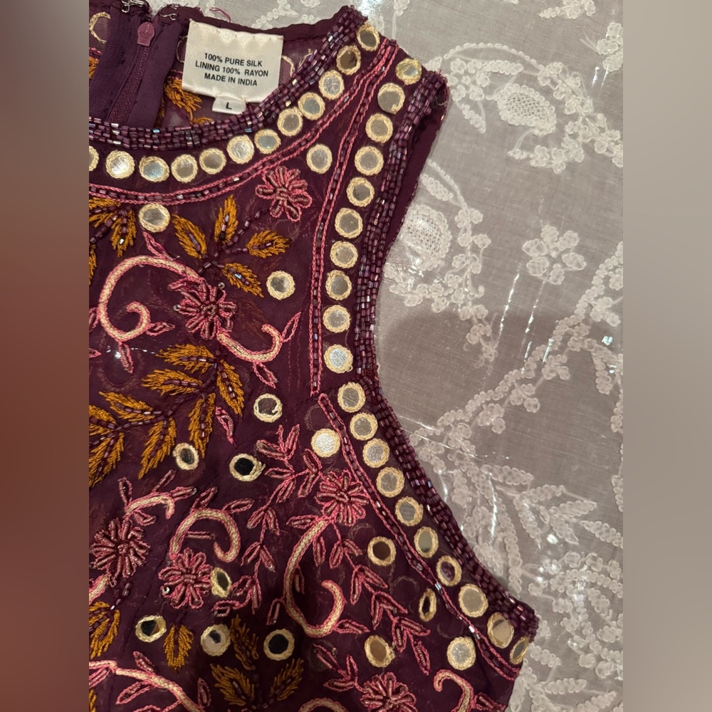 ❤️ NEW ARTISANAL RARE HAND EMBROIDERED BEAUTIFUL SILK SHEER TOP. Size: L - Picture 6 of 11